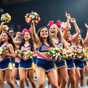 Ole Miss cheer teams performing at a sports event