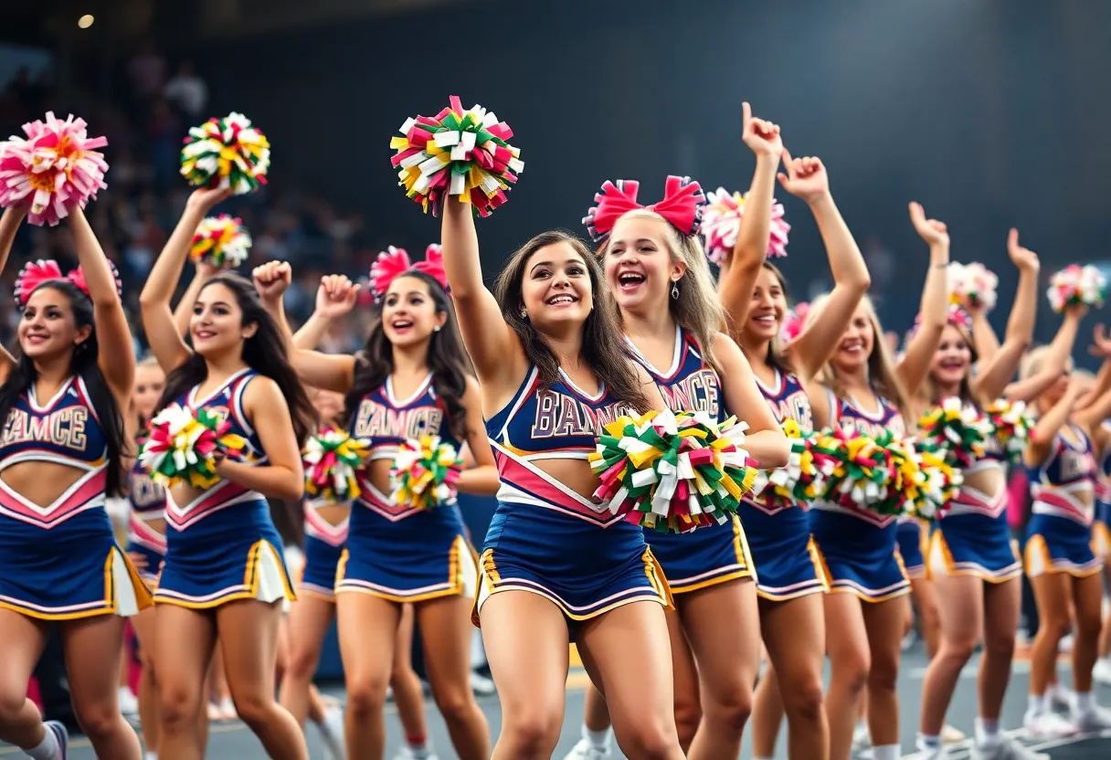 Ole Miss cheer teams performing at a sports event