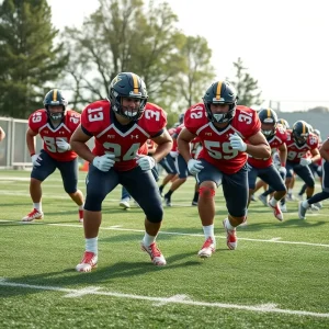 Ole Miss football players training on the field