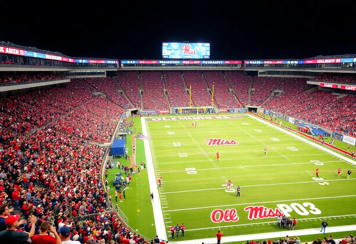 Ole Miss football fans cheering in the stadium