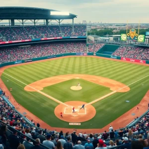 Fans cheering in a college baseball stadium during the Ole Miss vs. Mississippi State game.