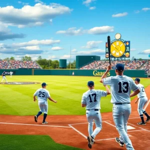 Ole Miss Rebels baseball team celebrating a win