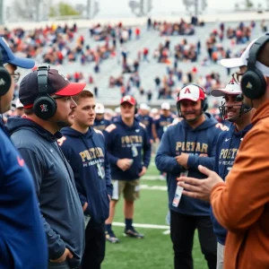 Coaches engaging with recruits during a visit at Ole Miss
