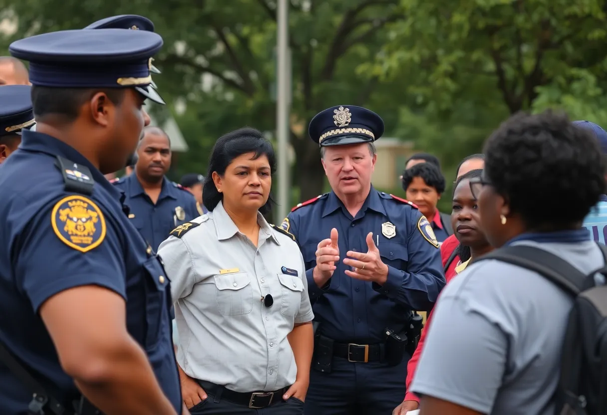 Police officers discussing safety measures with community members