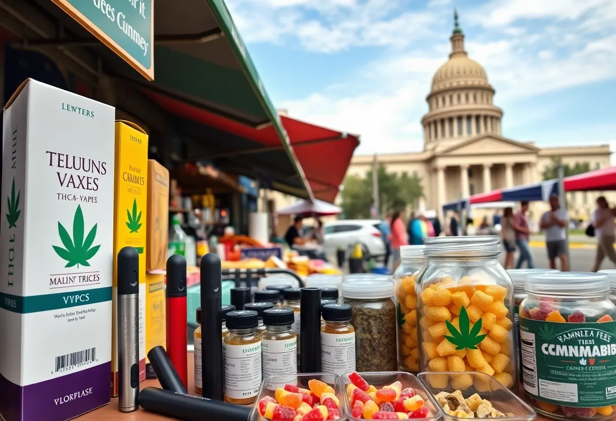 Texas marketplace showcasing THC products