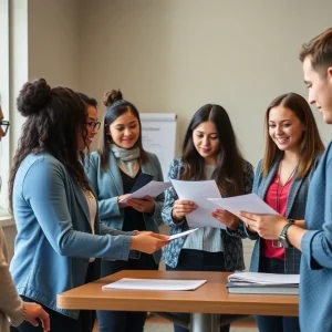 Law students volunteering at a clinic for domestic abuse legal assistance