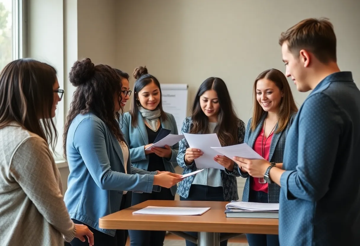Law students volunteering at a clinic for domestic abuse legal assistance