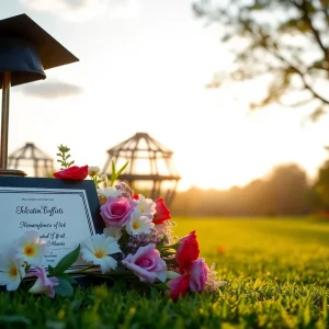 Scholarship fund in memory of Wyatt Thistle with flowers and an award