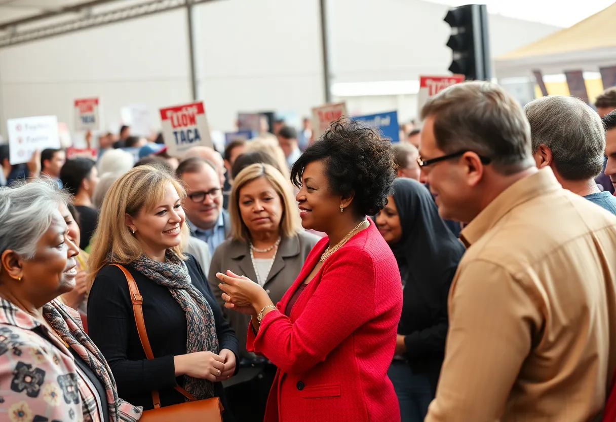 Rally gathering with attendees showing support and enthusiasm.