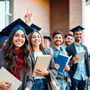 Group of students celebrating their academic achievements on campus