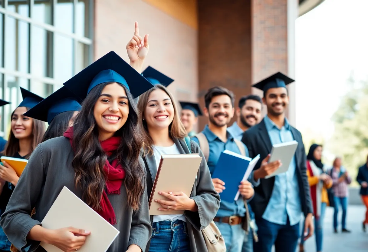 Group of students celebrating their academic achievements on campus