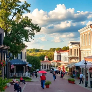 View of a charming Mississippi town with historic buildings and cultural landmarks