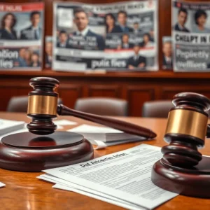 Courtroom scene representing defamation lawsuit