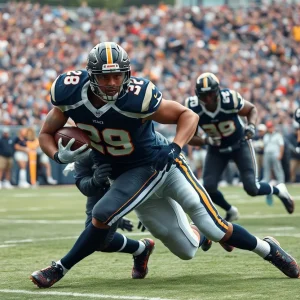 Football player making a tackle, representing Ole Miss football commitment.