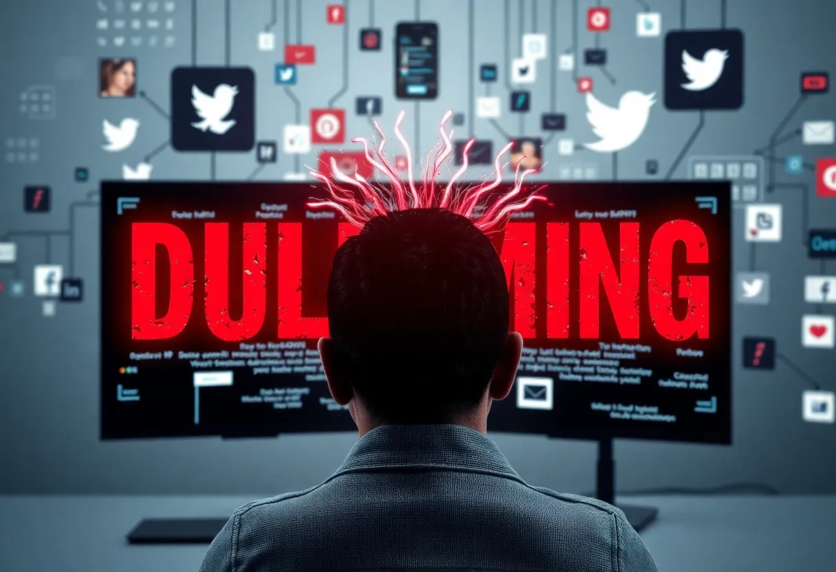 Conceptual image illustrating cyber harassment and online defamation