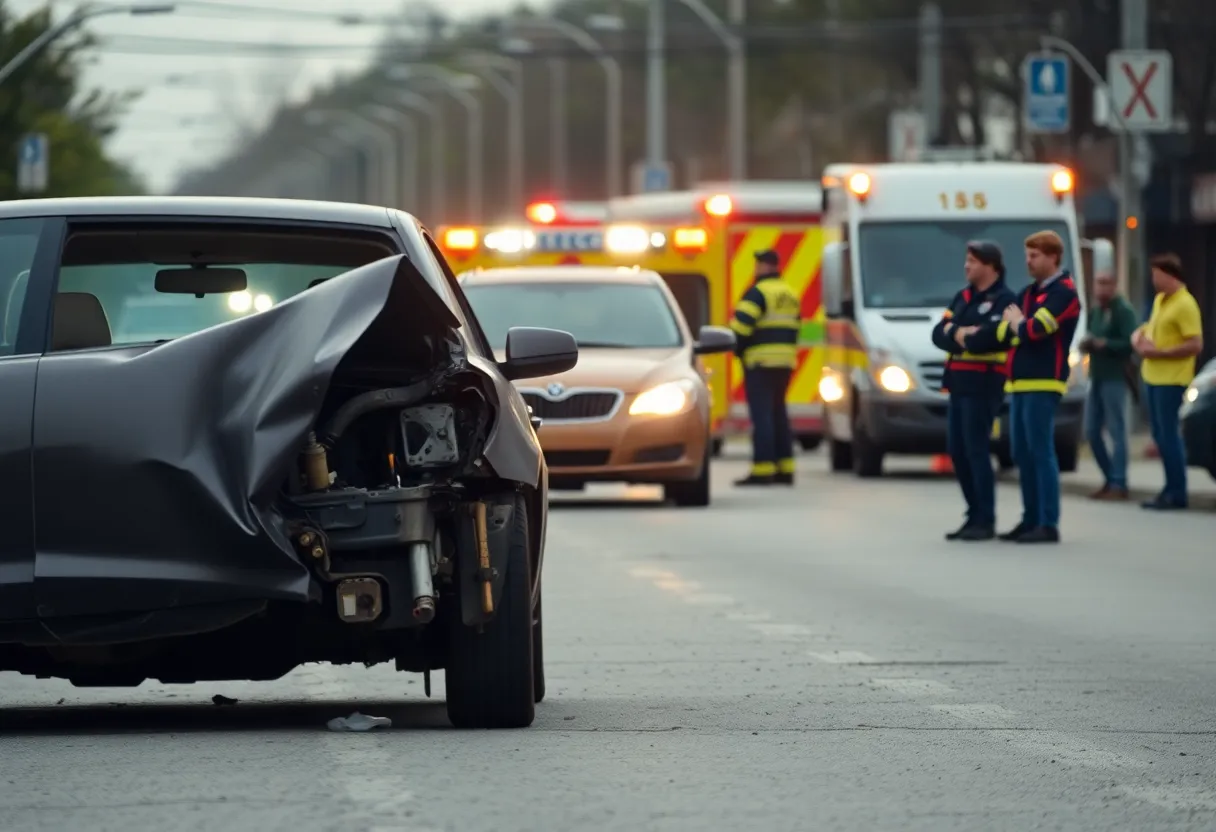 Scene of a car crash involving emergency responders