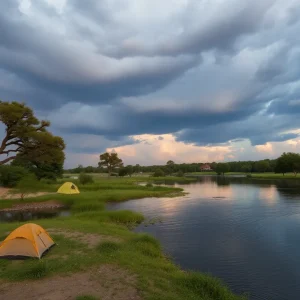 Flooded campgrounds near the Guadalupe River in Texas