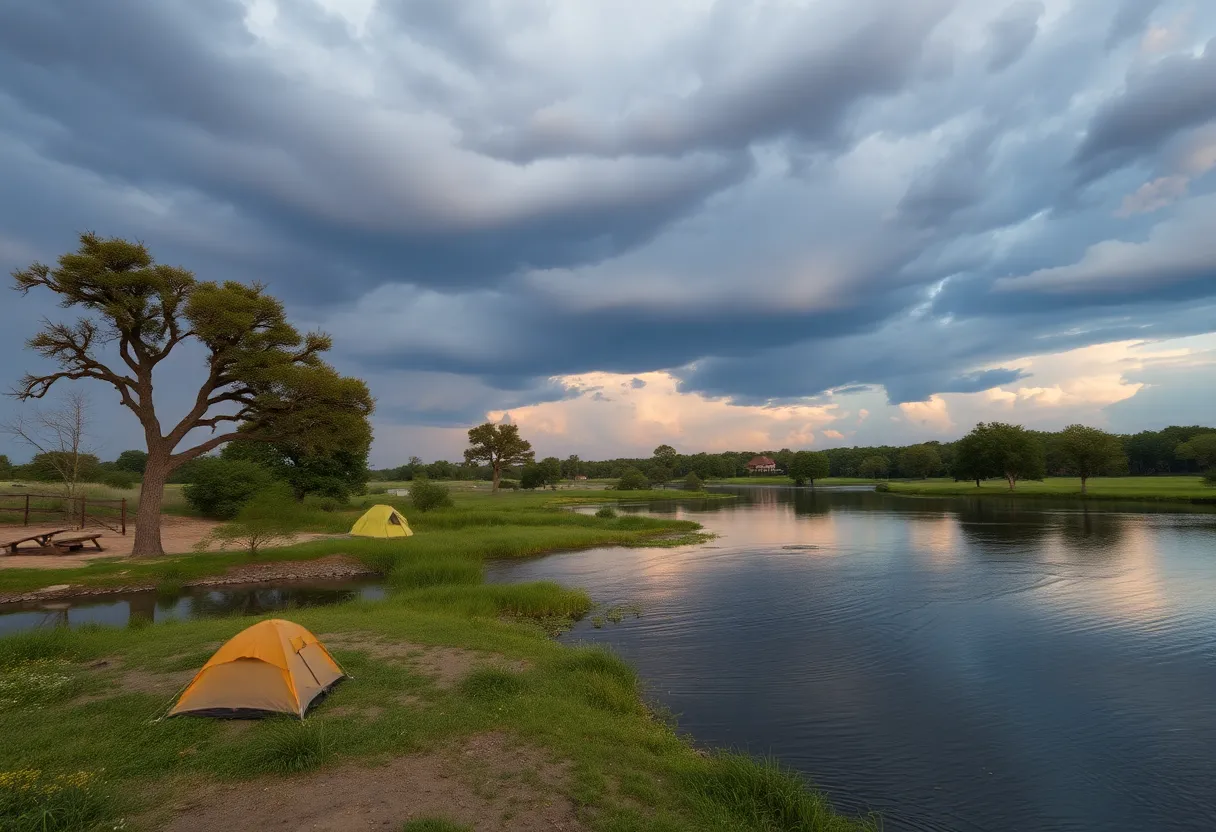 Flooded campgrounds near the Guadalupe River in Texas
