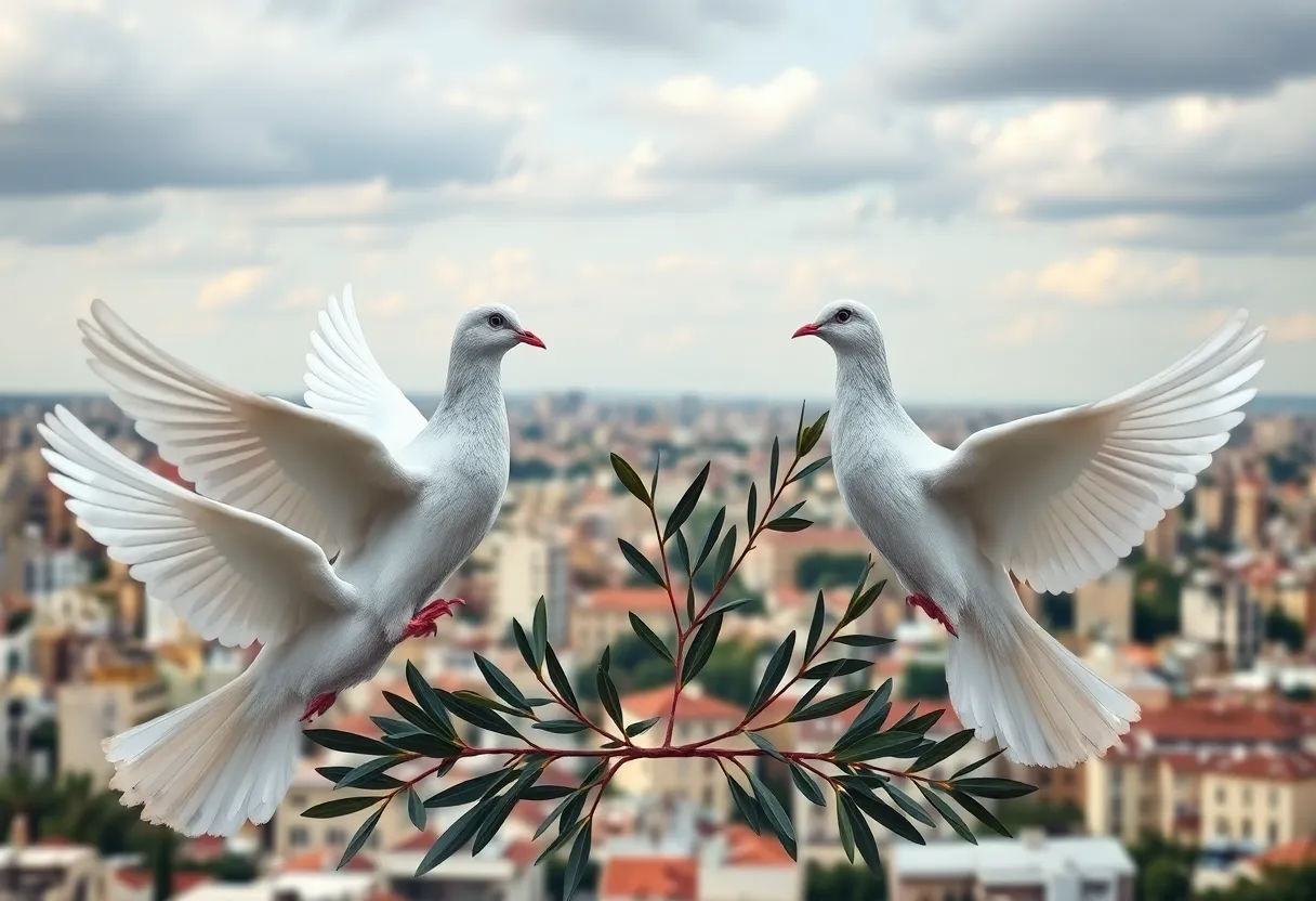 Symbolic representation of peace talks in a conflict area