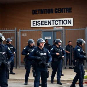 Police responding to an incident outside ICE detention center