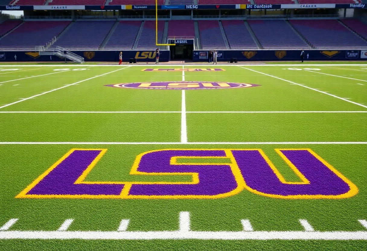 Image of LSU football field representing recruitment strategy.