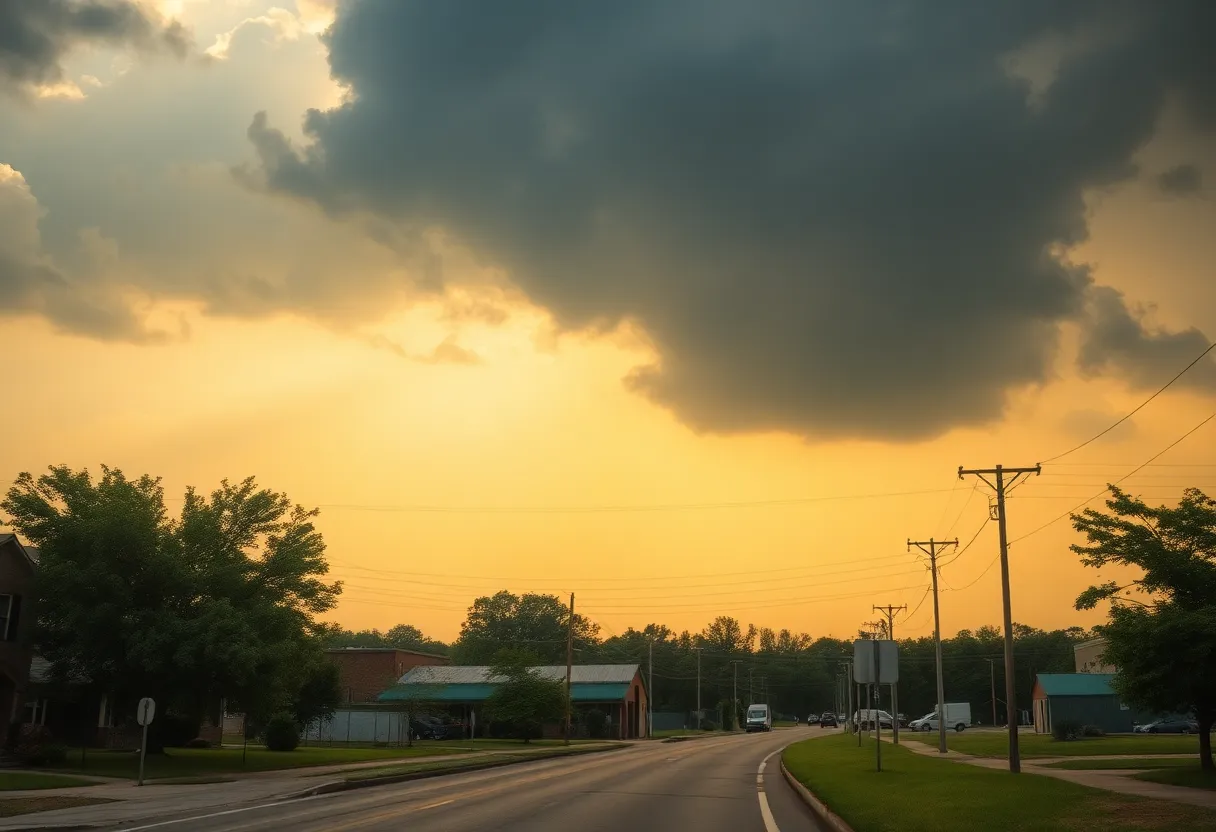 Severe weather approaching in Memphis with dark clouds and sunny skies