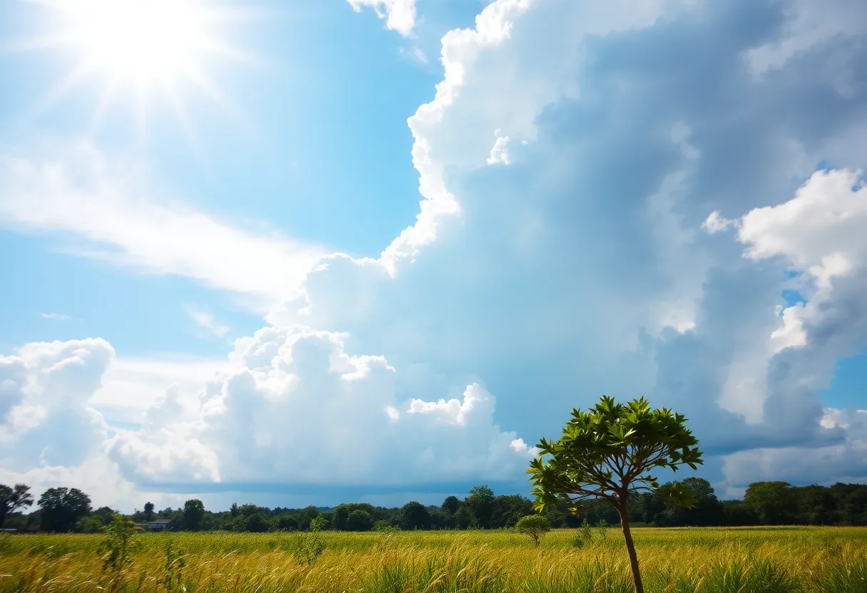 Summer weather in the Mid-South with sun and thunderstorms.