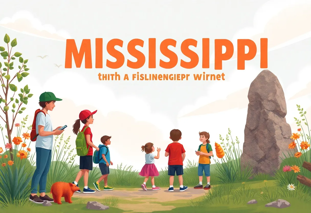 Families engaging in a scavenger hunt exploring Mississippi cultural landmarks.