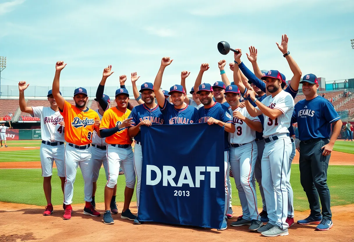 Ole Miss baseball team celebrating their MLB draft success with joy and team spirit.