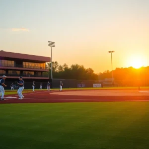 Ole Miss baseball players practicing on the field.