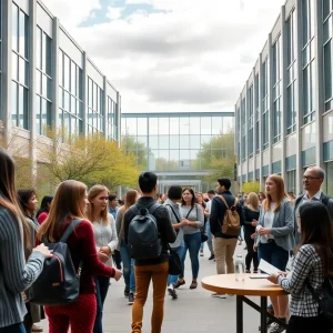 Dynamic scene from the Ole Miss Business School campus with students engaged in learning.