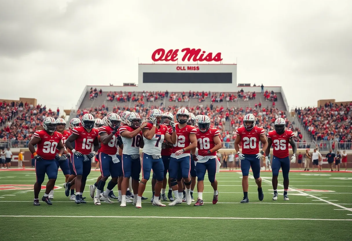 Celebration of Ole Miss Football team announcing a new recruit