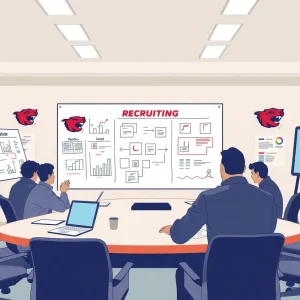 Conference room setting for Ole Miss football recruiting