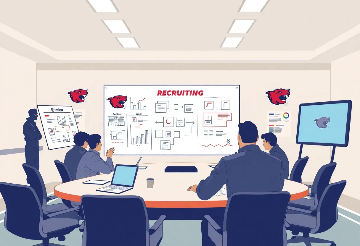 Conference room setting for Ole Miss football recruiting