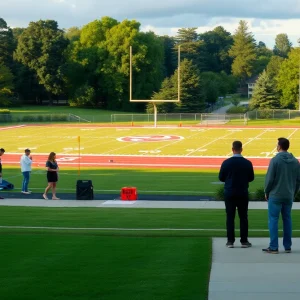 Peaceful college football field representing the Ole Miss community