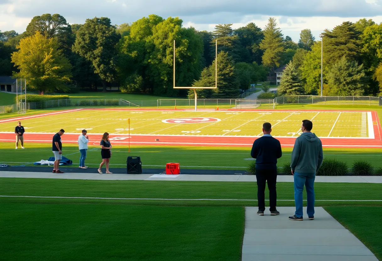 Peaceful college football field representing the Ole Miss community