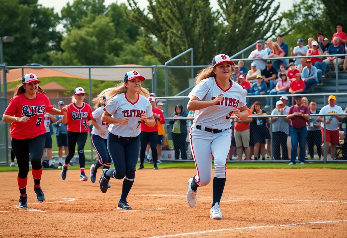 Ole Miss softball team in action on the field