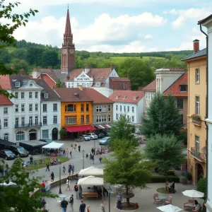 A scenic view of Oxford, Mississippi highlighting its historic architecture and community spaces.