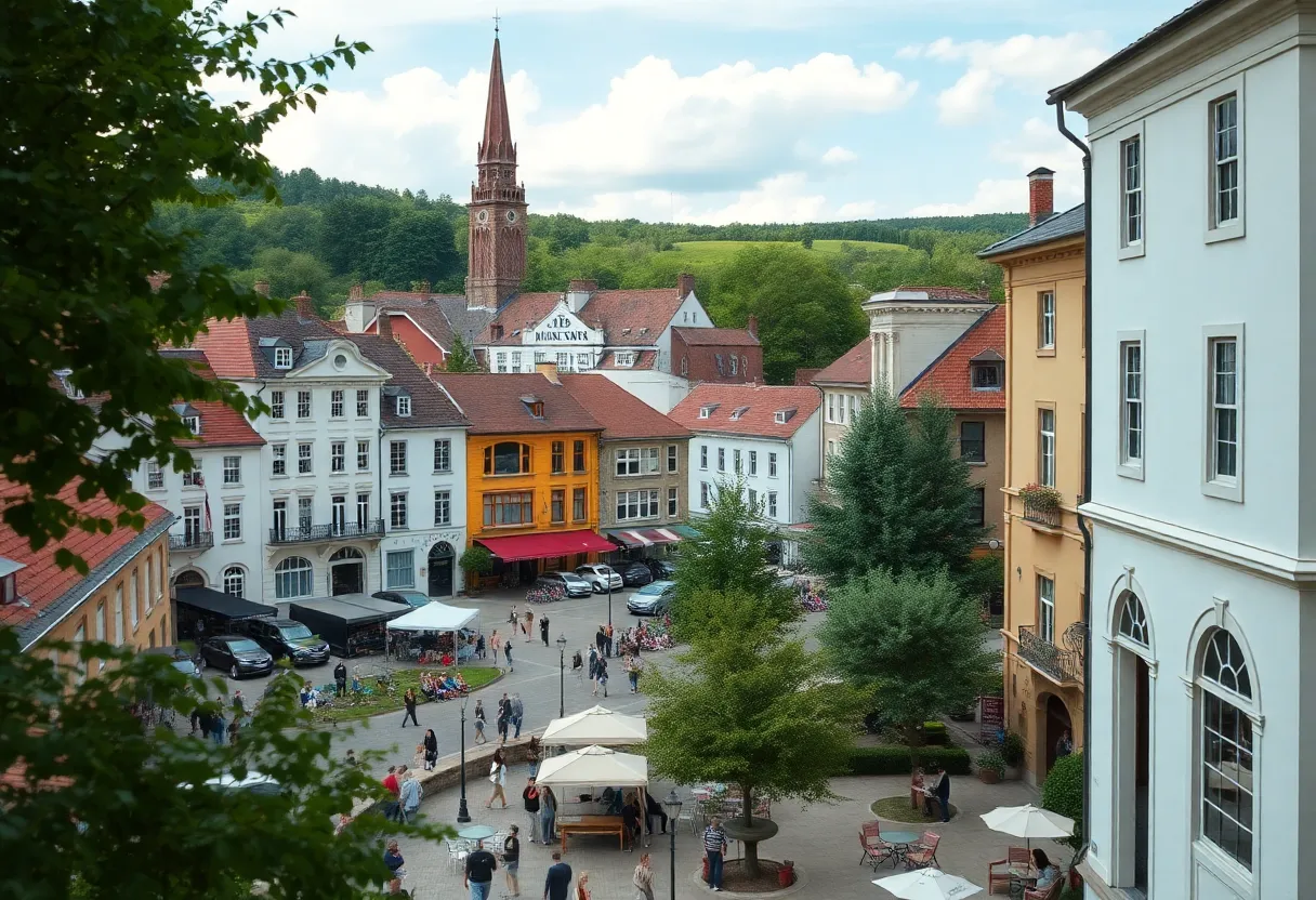 A scenic view of Oxford, Mississippi highlighting its historic architecture and community spaces.