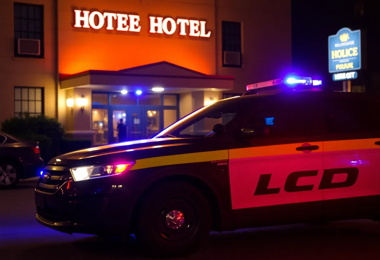 Police car at hotel scene in Oxford, Mississippi