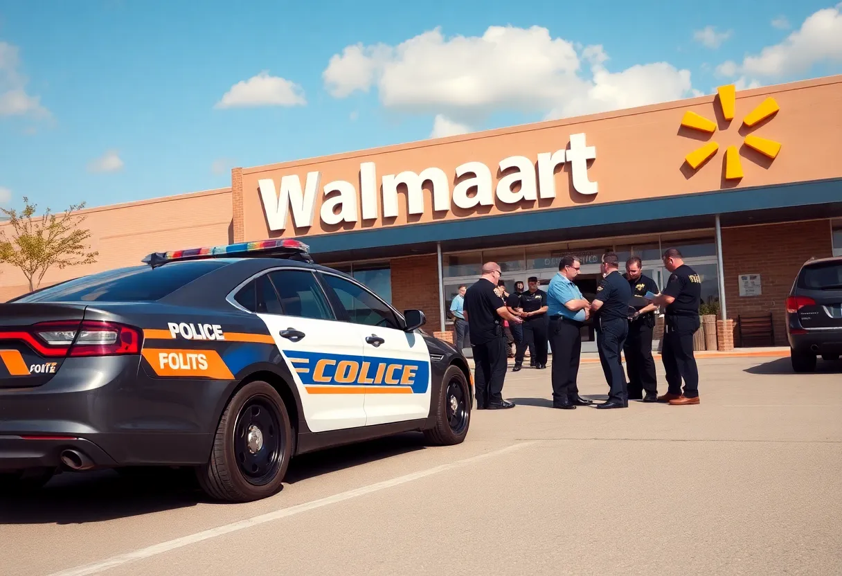 Police officers at a Walmart investigating a theft incident.