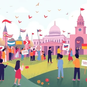 Illustration of a vibrant political scene reflecting future ambitions.