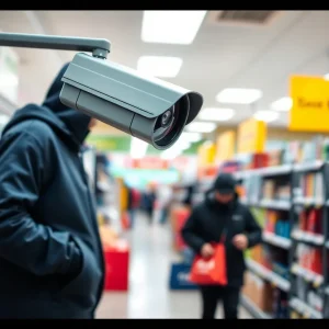 Security camera footage indicating a theft incident in a retail store.