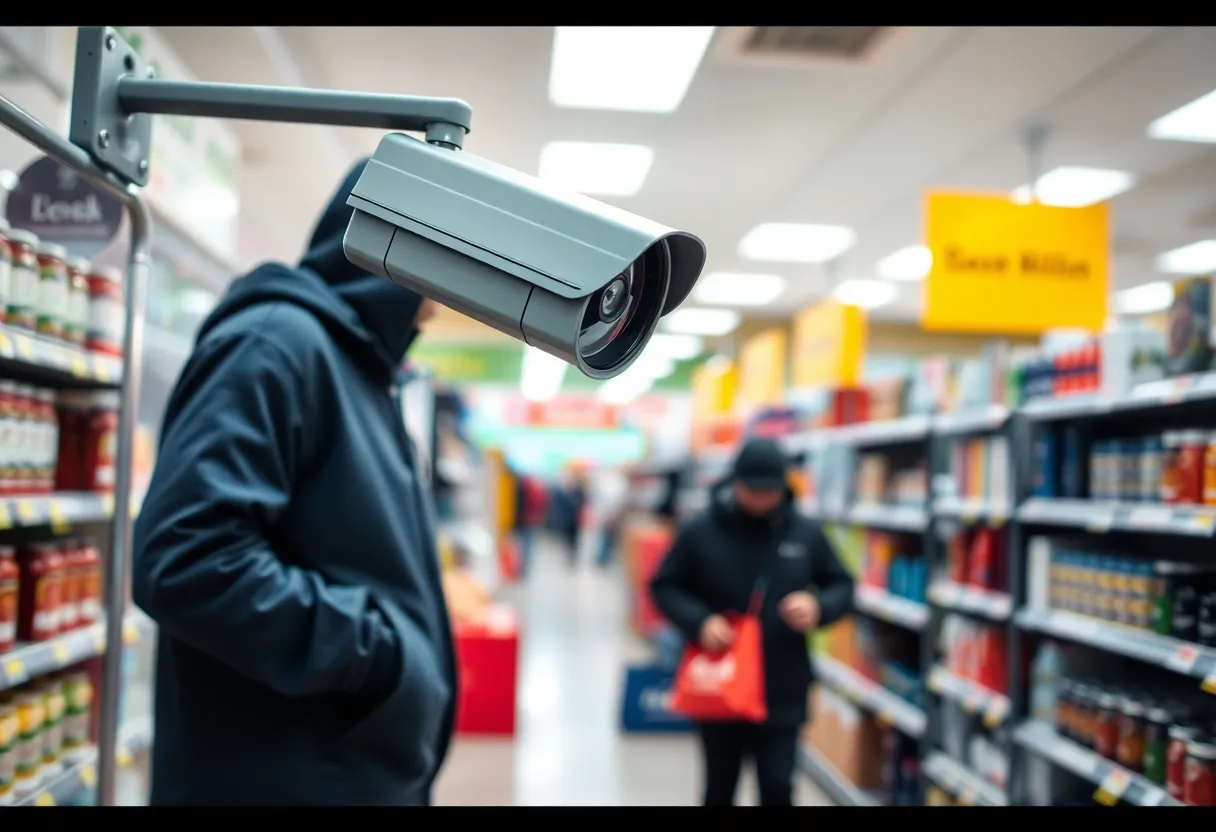 Security camera footage indicating a theft incident in a retail store.