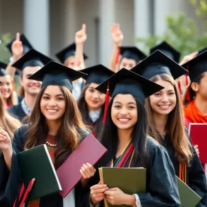 Students celebrating their academic achievements with diplomas.