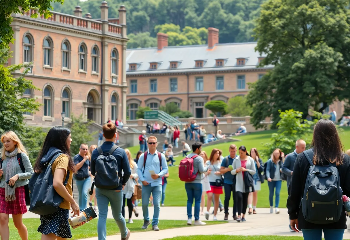 Students on a university campus dedicated to their studies.