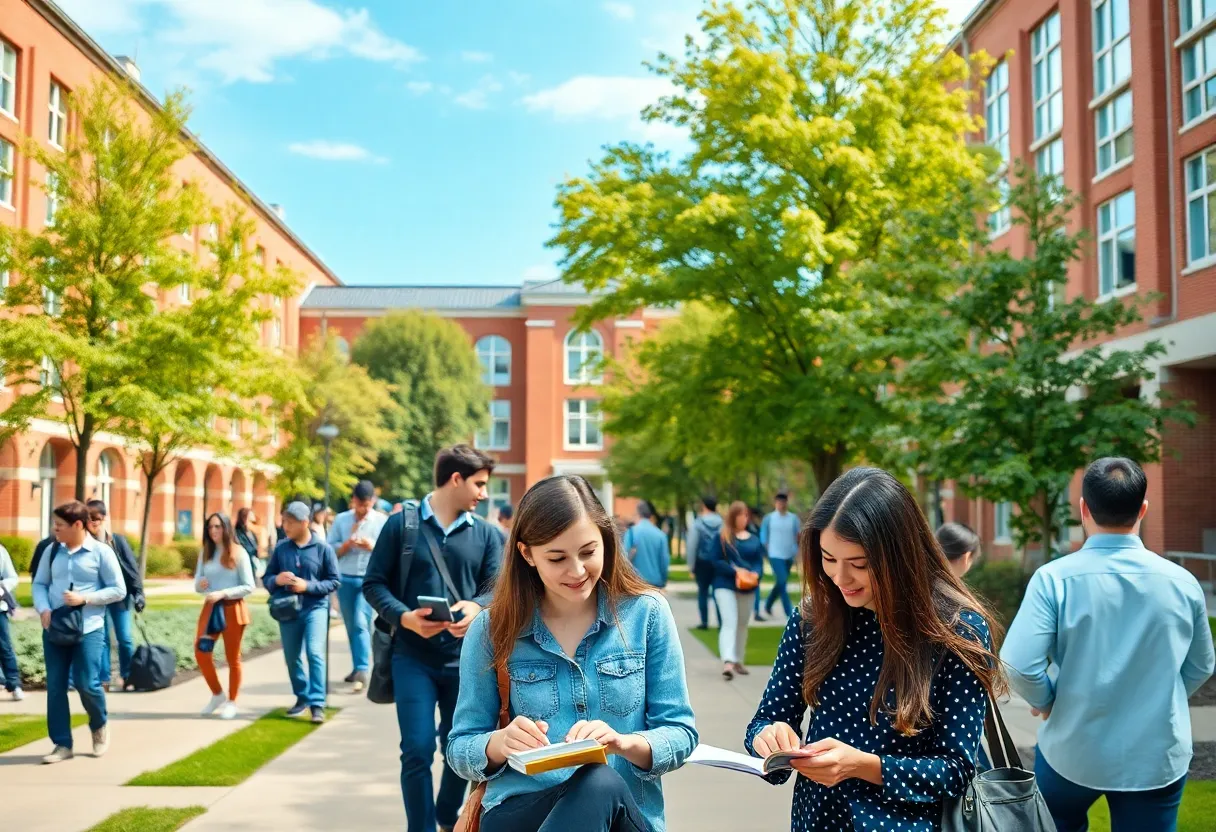 Students on the University of Mississippi campus studying and engaging in academic activities.