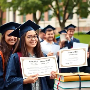 Students at the University of Mississippi celebrating their honor roll achievements