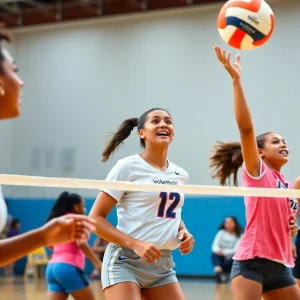 Young volleyball players in action during a match