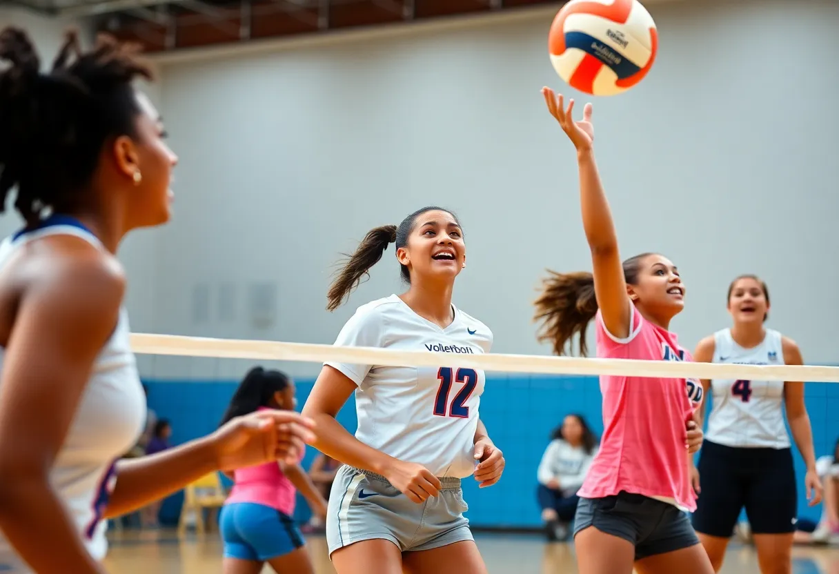 Young volleyball players in action during a match